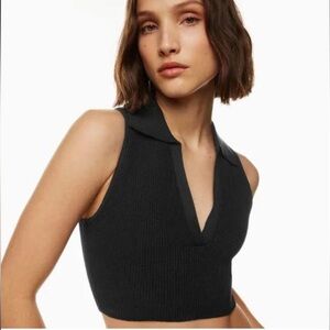 Babaton Black Sculpt Knit Ribbed Crop Top